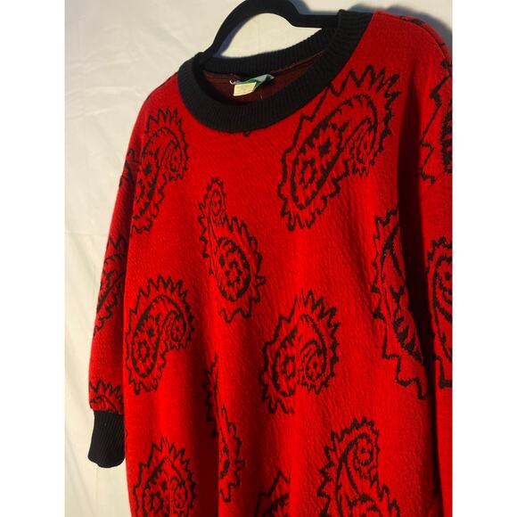 Vintage Sprouts Red Black Paisley Pattern Pullover Sweater Men's Size Small - Picture 3 of 3